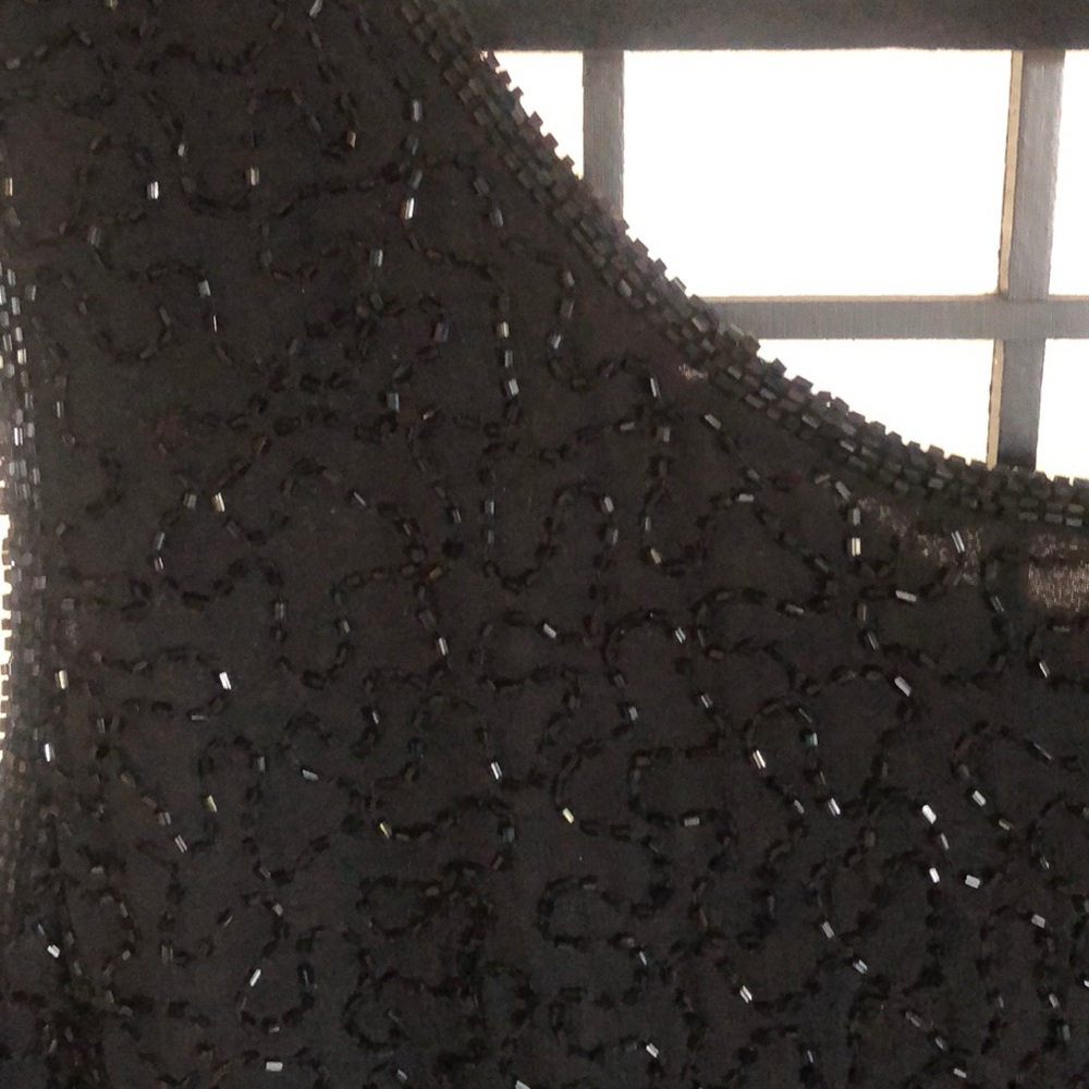 Papell Black silk lined sequined beaded dress